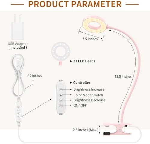 iZELL Desk Lamp, [3 Color Modes & 10 Brightness] LED Reading Light with Clamp, Silicone Flexible Arm Book Light for Kids Reading Book in Bed at Night Clip on Table, Headboard, Dorm - 15.8‘’ Pink - Image 6