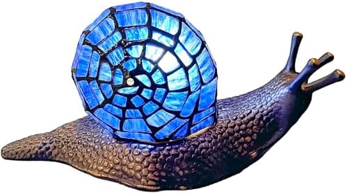 Bieye L10983 Blue Land Snail Tiffany Style Stained Glass Accent Table Lamp by Bieye