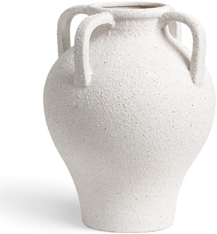 Large White Ceramic Vase with 4 Handles, 10.8 Inch, Rustic Farmhouse - Image 6
