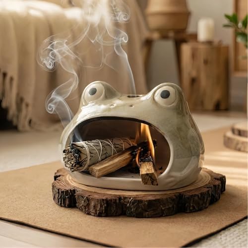 Ceramic Palo Santo Holder & Frog Incense Burner - Mini Chimney by Unknown