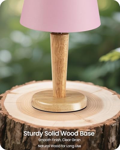 12" Wood Bedside Table Lamps Set of 2, Small Desk Lamps for Small Places, 3 Color Temperatures with Memory, Pink Linen Shade & E26 Bulbs, for Bedroom Living Room Office MP13TLP205 - Image 5