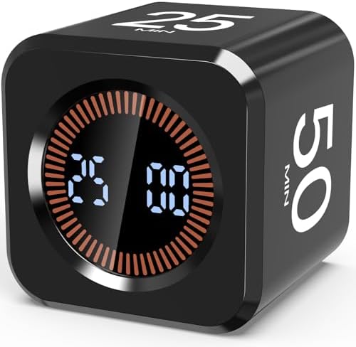 Digital Pomodoro Timer Cube 5/10/25/50min Preset, Silent & Sound Alarm by COWVTUJ