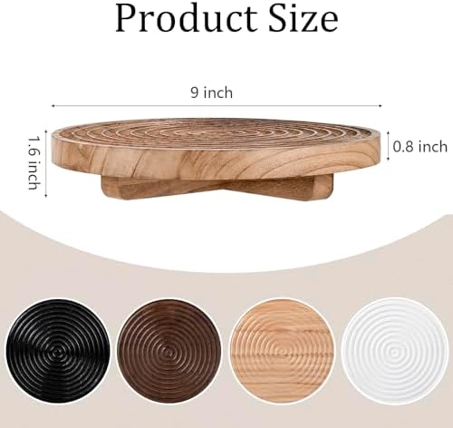 Round Decorative Tray Farmhouse Bathroom Decor Wood Riser, 9" Browm - Image 5