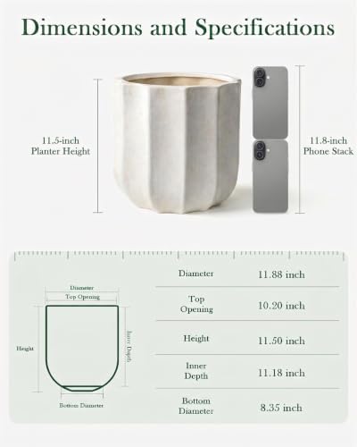 12 Inch Pots for Plants, Large Ceramic Planter with Drainage Hole - Image 2