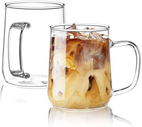 Glass Coffee Mugs, 14 oz Glass Coffee Cups Set of 2, Clear Borosilicate Glass Mugs with Handles for Cappuccino, Tea, Latte, Hot/Cold Beverages, Wine, Americano by Unknown