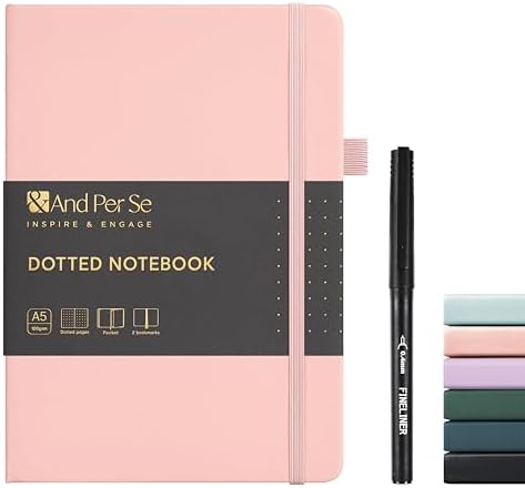&And Per Se Dotted Notebook with Pen, A5 Hardcover Dotted Journal, 160 Pages 100GSM Thick Paper Dot Grid Journal with Fineliner Pen (Pink) by AndPerSe