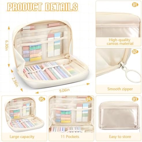 Jutom 41 Pcs Aesthetic Book Annotation Kit with Pencil Bag Bible Journaling Kit Notebook Sticky Note Tab Highlighter Black Ink Pen Page Marker School Office Supplies Bible Lover Gift(Beige) - Image 3