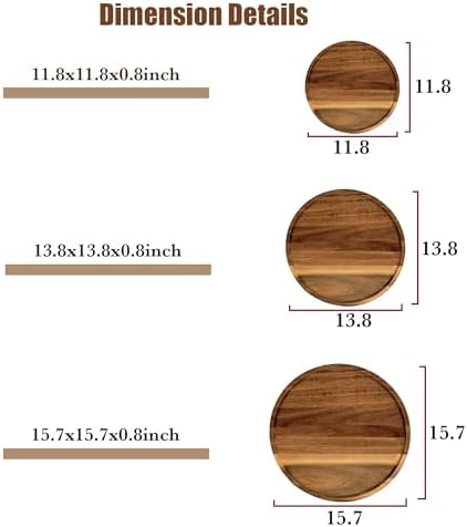 PINXIURY 15.7 Inch Round Wooden Decorative Serving Tray for Coffee Table and Home Decor, Round Wood Tray for Table Centerpiece, Small Candle Tray, Acacia, Appetizer Charcuterie Board - Image 2