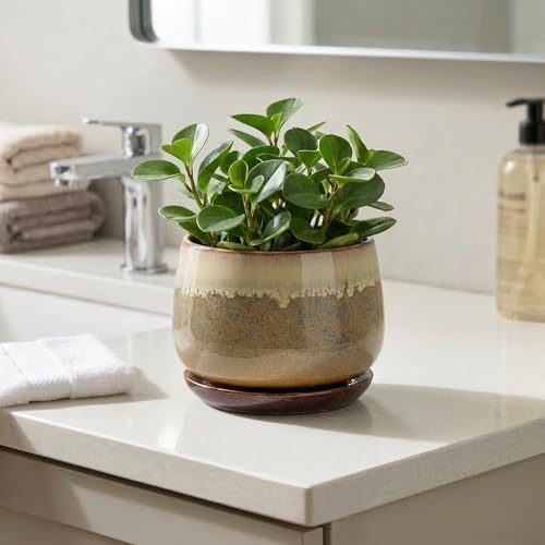 Ceramic Pots for Plants, 6 Inch Plant Pot Indoor, Brown-Beige - Image 4