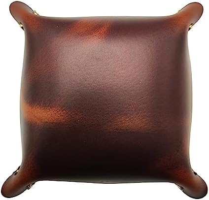 Leather Valet Tray Entryway Catchcall Tray Nightstand Organizer Storage for Wallets Watches Keys Holder Dish Bowl Coins Office Desk Accessory (Antique Brown-Oil Wax Leather). - Image 3