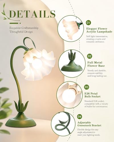 WERFOP Flower Table Lamp Cute Desk Lamp for Bedroom Home Decor - Image 3
