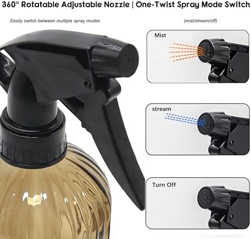 Brown Ribbed Glass Plant Spray Bottle 2 Pack, 13.5oz Adjustable Nozzle - Image 3