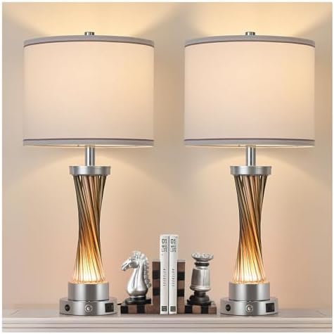 3-Way Dimmable Table Lamp Set of 2,Touch Control Lamp with Night Light,Modern Crystal Table Lamps for Bedroom,Living Room，Bedside Lamps with USB A+C Ports，Fabric Lampshade(Blubs Included) by Illuminatingyoumeandhim