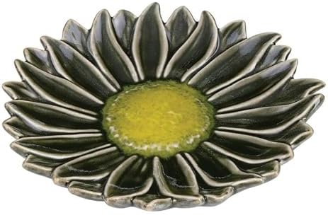 47th & Main Decorative Trinket Tray Flower Shaped Glazed Stoneware Dish for Home Décor, 6" Diameter x 1" Deep, Emerald Sunflower by 47thMain