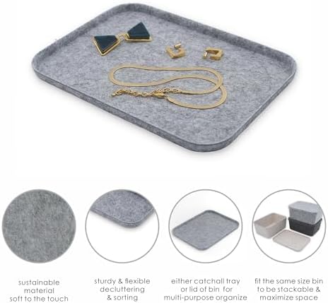 Welaxy Gray Felt Tray Lid for Storage Bin Drawer Organizer Catchall Holder - Image 4