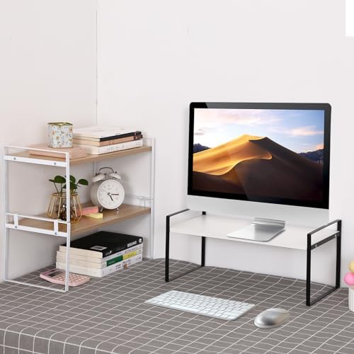 YGYQZ Desk Shelf Organizer for Top of Desk, 1-Tier Desktop Bookshelf, Black & White - Image 3