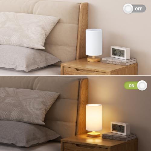 Fenmzee 8.5" Small Table Lamp for Bedroom - White Shade & Wood Base - Image 3