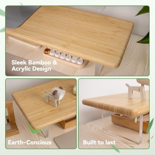 Bamboo Monitor Stand, Desk Shelf with Acrylic Legs and RGB Lights - Image 5