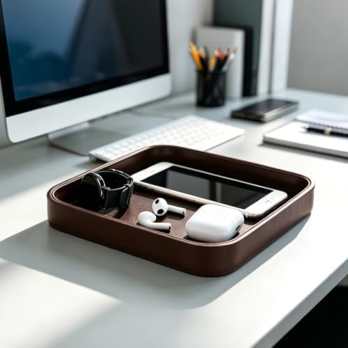 Valet Tray for Men 8.2 X 8.2 inch Simple PU LeatherTray Organizer for Men - Image 5