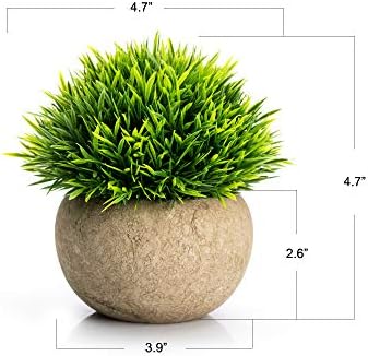 Velener Mini Plastic Fake Green Grass Plant with Pot, Topiary Ball, Small Fake Plant, Round Paper-Mache Pot for Indoor Office, Kitchen, Bathroom and Living Room Decor - Image 3