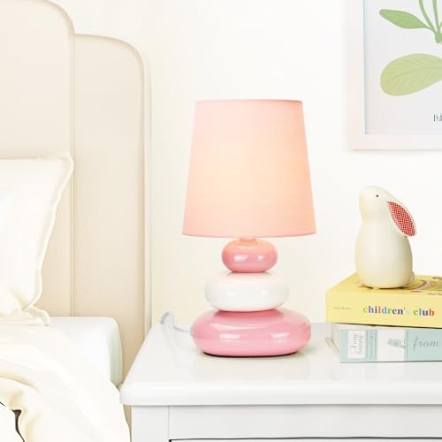 LULE Pink Small Table Lamp for Living Room as Bedside Table Lamp for Bedroom,Modern Ceramic Kids Night Table Lamp,Φ6.5×H12.2IN,Bulb Excluded - Image 3