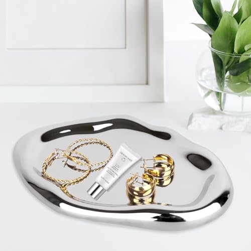 Silver Tray Decorative Vanity Tray Bathroom Tray Long Jewelry Dish - Image 3