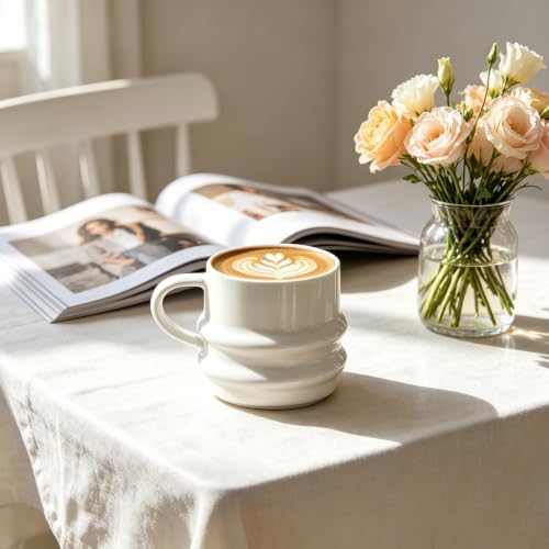 Ceramic Coffee Mugs Set of 4, 9oz 3D Wavy Ribbed Coffee Cups with Handle - Image 6
