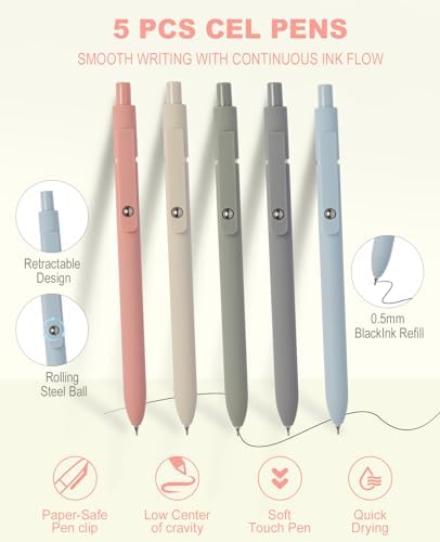 56 PCS Aesthetic School Supplies with Large Pencil Case, 5 Inspirational Ballpoint Pens, 12 Pastel Highlighters, 5 Black Ink Gel Pens, 6 Mechanical Pencils 0.5-0.7mm College Student Essentials (Pink) - Image 4
