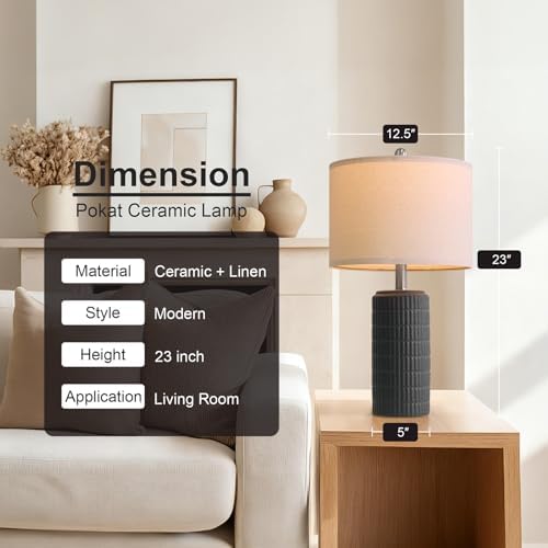 PoKat 23" Matte-Textured Ceramic Table Lamps Set of 2 for Bedroom, Stone-Like Modern Bedside Lamps for Night Stands, Farmhouse Nightstand Table Lamps Decor for Living Room End Table Black - Image 6
