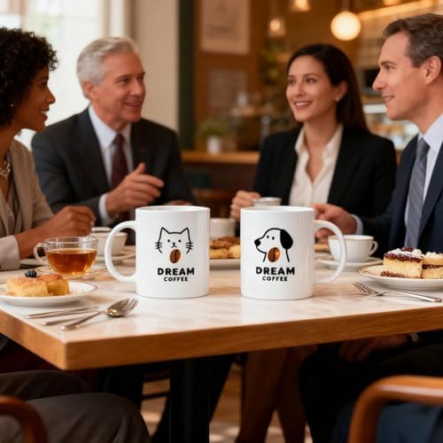 Mug Set of 2 Cute Cat and Dog Ceramic Mug Set Pet Lover Cup Set Novelty Animal Tea Cups - Gift for Pet Lovers,Cat Mom & Dog Dad,Animal Owner - Image 3