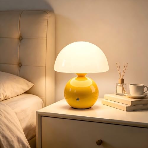 Senzoy Glass/Ceramic Mushroom Table Lamp, Yellow Bedside Night Lamp by Unknown