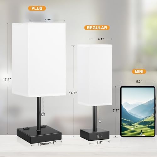 aooshine 17.4" White Bedside Table Lamp for Bedroom - USB C+A, 2 AC Outlets - Image 5