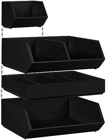 Relaxdays Bamboo Desk Organiser, Office & Home, 1 Compartment, Stackable, Multifunctional, 12.5x17.5x15.5 cm, Anthracite - Image 6