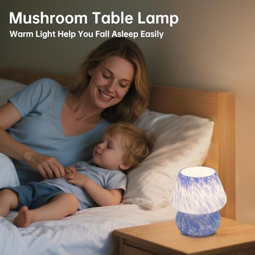 Dawnwake Mushroom Lamp Table Lamp for Bedroom,Small Desk Bedside Lamps for Living Room,Mushroom Decor Cute Mini Modern Mid Century Lamps for Night Stands (Flame Blue) - Image 4