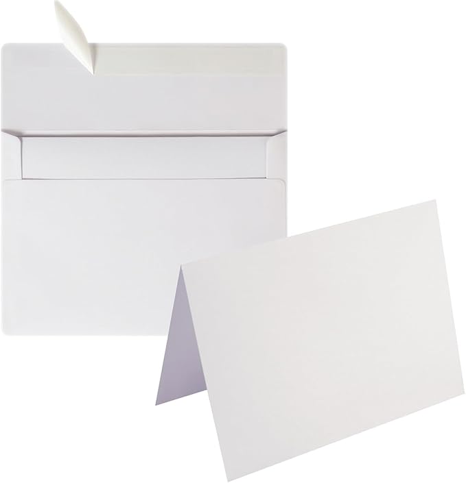 Wishop 50 Pack Self-Adhesive Envelopes with Fold Cards for Wedding Invitations, Greeting Cards, Baby Shower, Letter Mailing (White, 5x7)