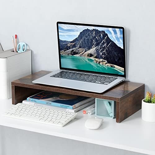 TEAMIX 20 inch Wood Monitor Stand Riser, Desktop Riser Shelf, Rustic Brown - Image 2