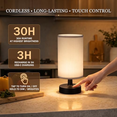Kakanuo Cordless Table Lamp Rechargeable Small - 1 Pack Gray Black, 4000mAh Battery Operated Lamp with Touch Control Stepless Dimming, Wireless Lamp for Bedside, Nightstand, Bedroom, Living Room - Image 2