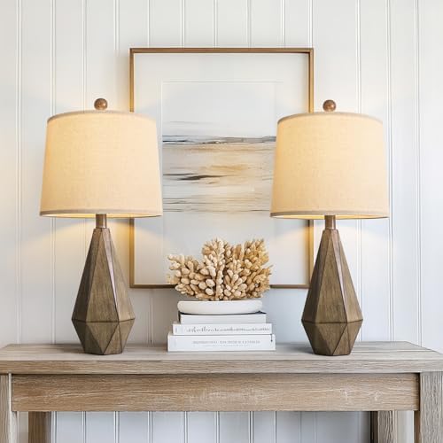 PoKat 23'' Farmhouse Table Lamps Set of 2, Brown Rustic Lamps for Living Room Bedroom Night Stands, Bedside Nightstands Living Room Table Lamps for End Side Table, Dark Wood Grain by Pokat