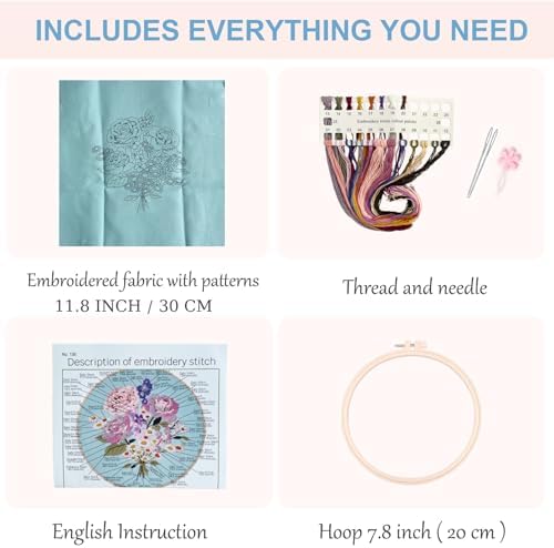 Silentsea Embroidery Kit, Floral and Nature Designs, for Adults and beginers,with Hoops, Needlework Pattern Set (Flower-2) - Image 2