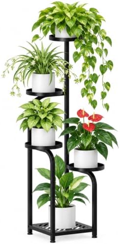 TOSKING Tall 5-Tier Square Plant Stand Indoor Outdoor, Anti-Tip, Black by TOSKINGESSENCE