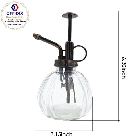 OFFIDIX Transparent Glass Watering Spray Bottle, 6.3 Inches Tall Vintage Style with Bronze Plastic Top Pump One Hand Plant Mister Glass Watering Can Indoor - Image 2