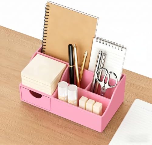 HBlife Acrylic Desk Organizer with Drawer, Pen & Pencil Holder, Multifunctional Desktop Caddy for Office Supply and Organization (All Pink) - Image 5