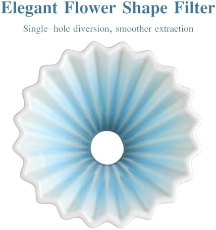 Bincoo Ceramic Coffee Dripper,Pour Over Coffee Dripper with Wood Stand, Flower-shape for 1-2 Cups Slow Brewing Maker for Home Cafe (Blue) - Image 2