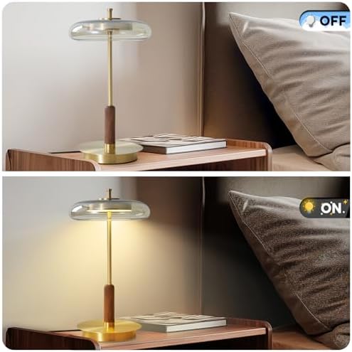 Brass Base Mushroom Table Lamp, 15.4 in, Amber Glass Shade - Image 5