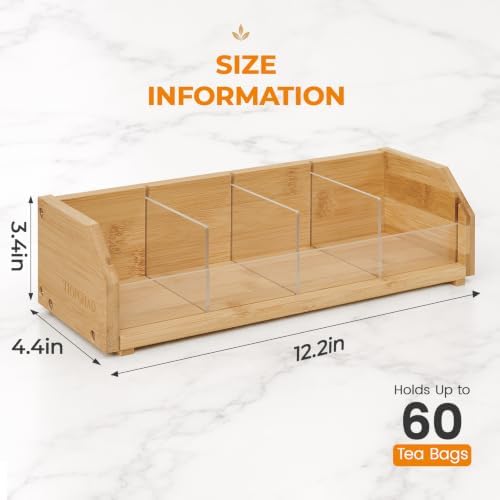 TIOPGHAD Small Bamboo Tea Bag Organizer, Tea Box Storage Holder, Natural - Image 3