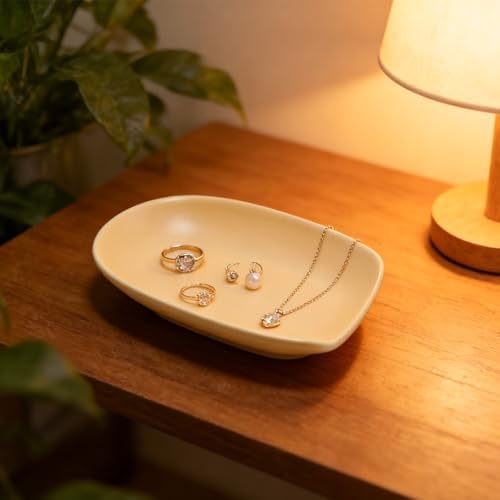 Ceramic Trinket Dish, Jewelry Dish Tray, Ceramic Ring Dish, Small Trinket Tray for Earrings Rings Necklaces Watch Keys (Cream Yellow) - Image 5
