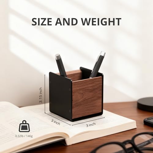 muso wood Walnut & Aluminum 1 Slot Pen Holder for Desktop - Image 2