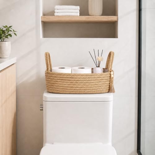 ABenkle Small Storage Basket, Jute Rope Woven Toilet Paper Tray Organizer for Toilet Tank Top, Boho Bathroom Decor Holder for Shelf Bedroom Living Room -13x6x4 Inches - Image 3