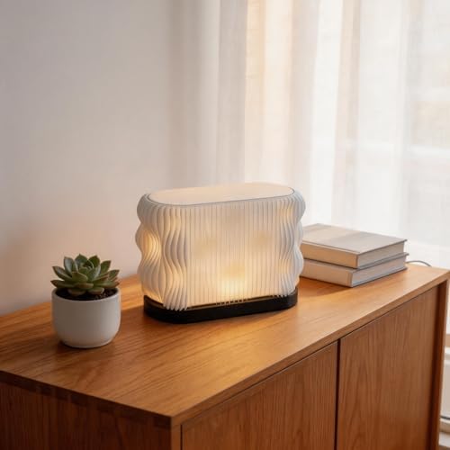 Modern Minimalist Table Lamp, Warm Light Bedside Lamp with Wavy Layered Shade, White, Dark Base, Light Source Included (Large -6.89in*9.76in) - Image 2