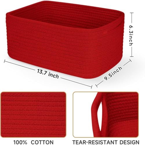 3 Pack Storage Baskets for Organizing, 13.7×9.5×6.3", Red - Image 3